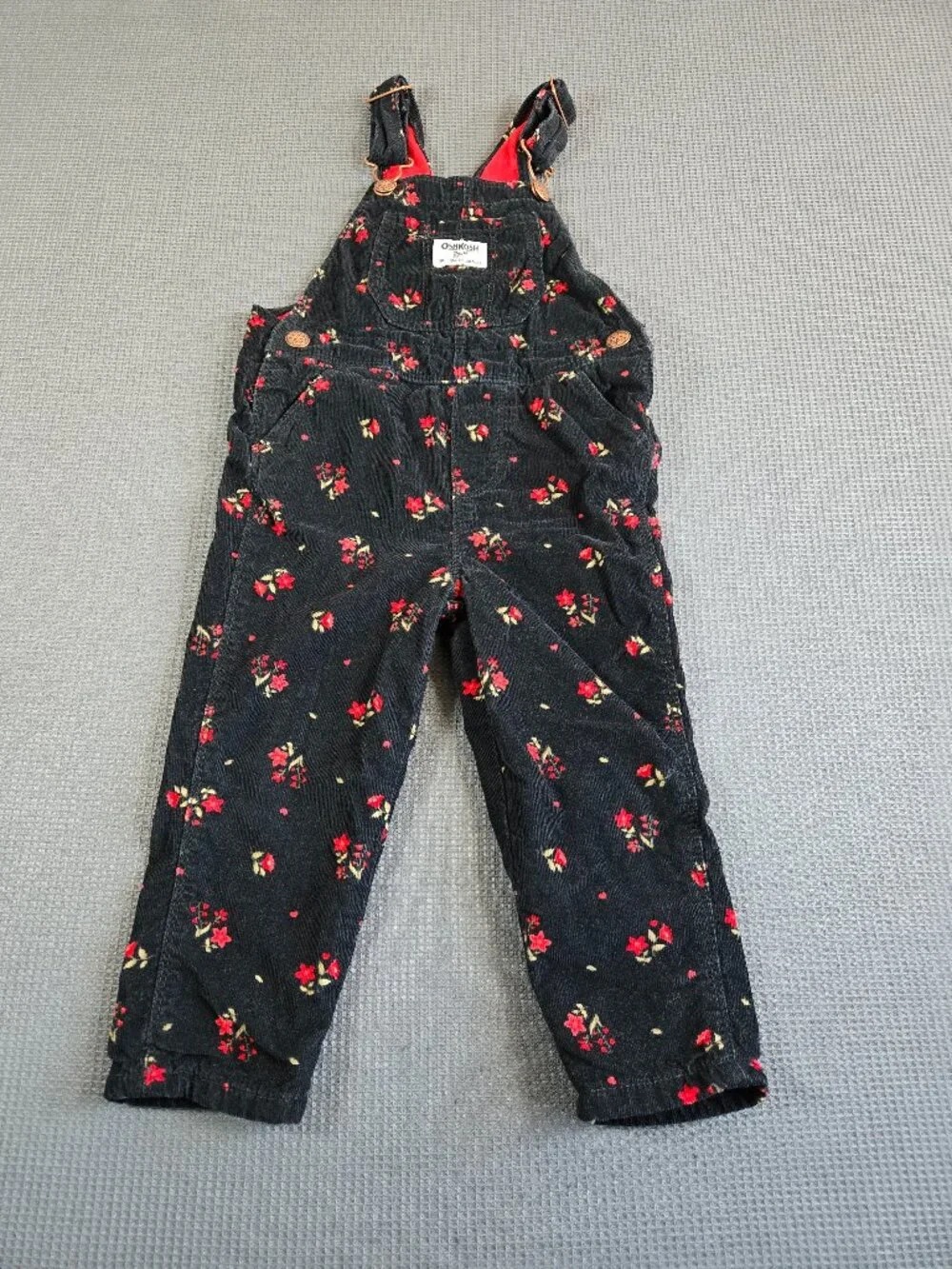 OshKosh B'gosh Corduroy Overalls 2T Floral Red Lining